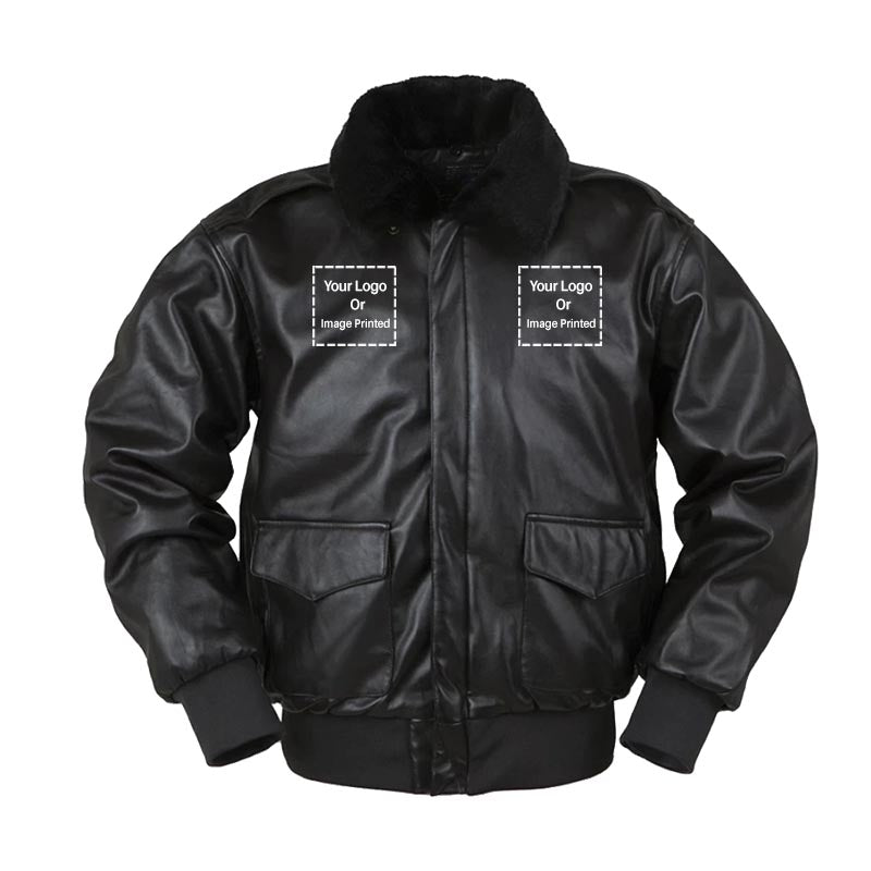 Custom "TWO" Logos Designed Leather Bomber Jackets