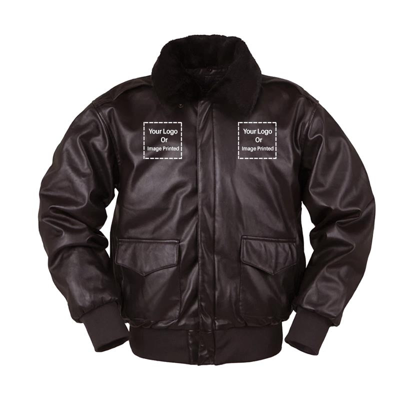 Custom "TWO" Logos Designed Leather Bomber Jackets