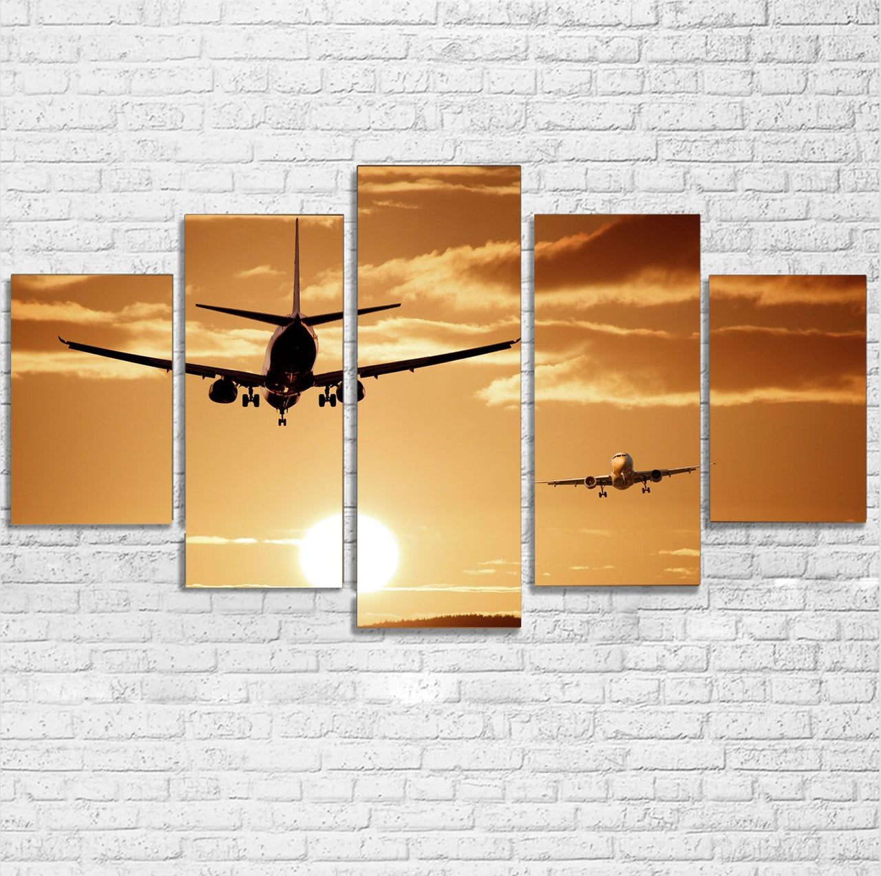 Two Aeroplanes During Sunset Printed Multiple Canvas Poster Aviation Shop 