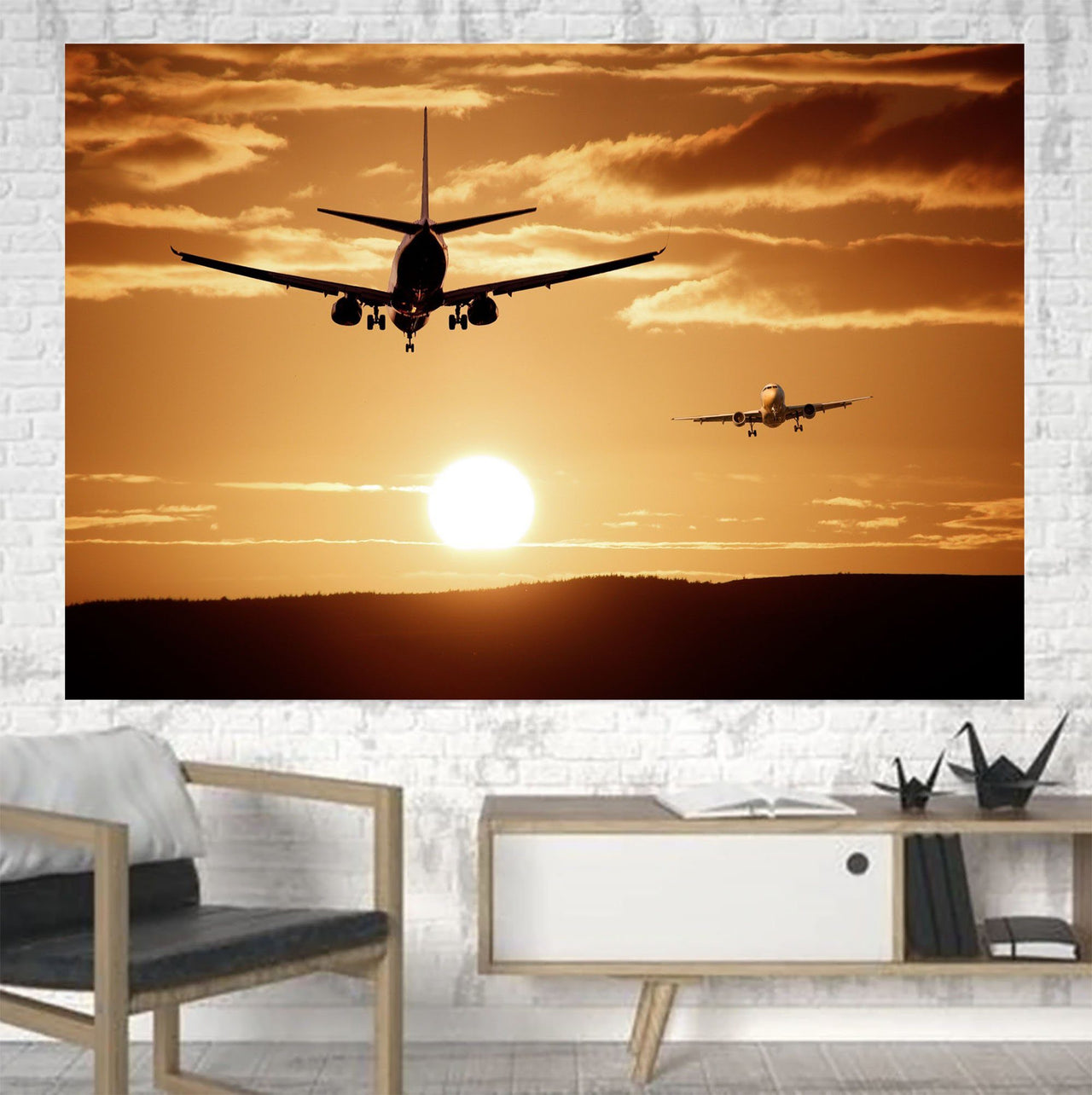 Two Aeroplanes During Sunset Printed Canvas Posters (1 Piece) Aviation Shop 