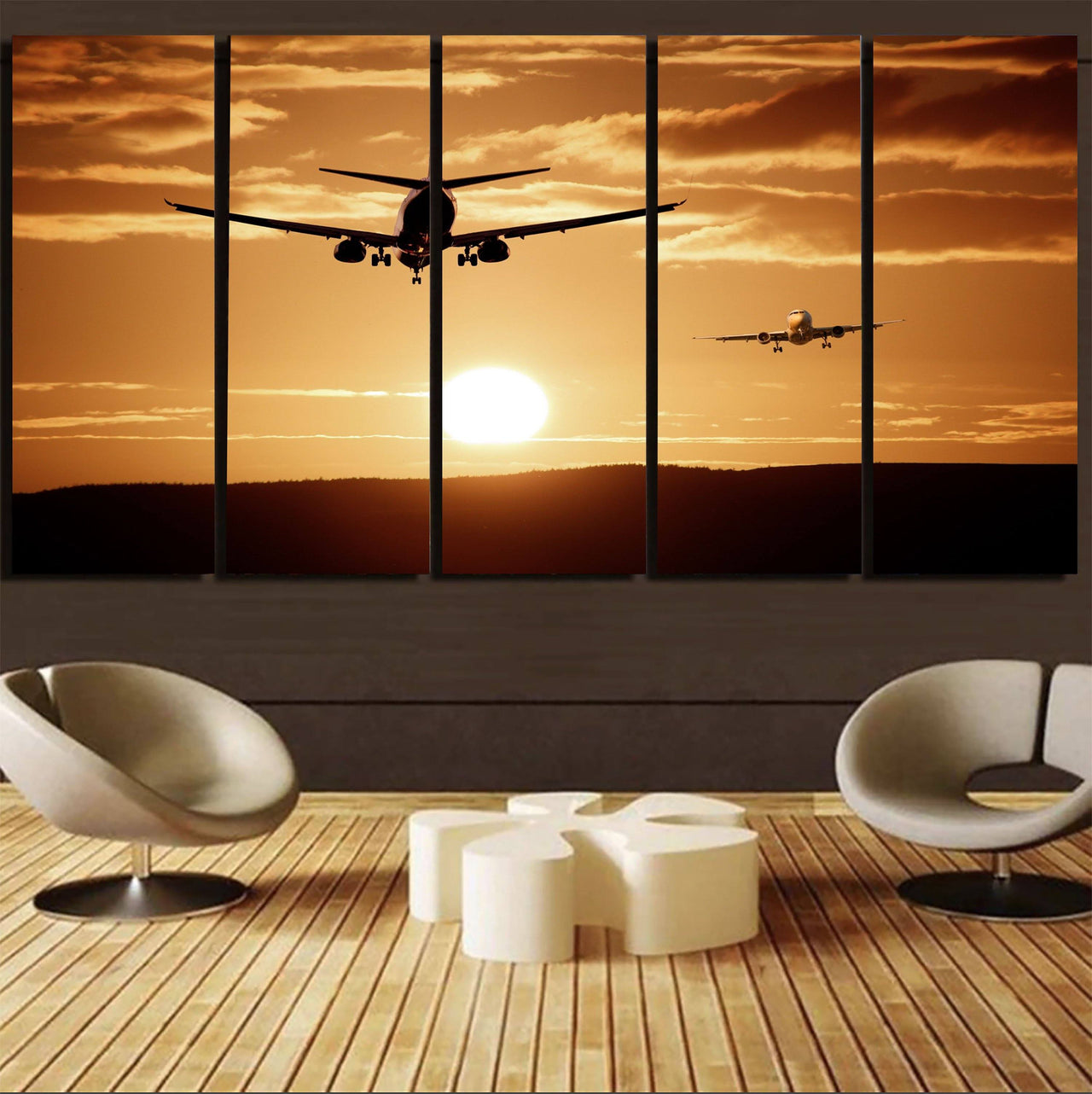 Two Aeroplanes During Sunset Printed Canvas Prints (5 Pieces) Aviation Shop 