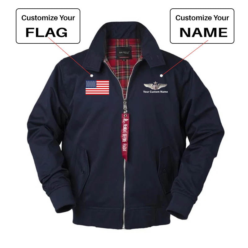 Custom Flag & Name with "US Air Force & Star" Designed Vintage Style Jackets