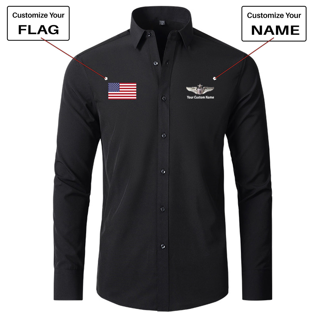 Custom Flag & Name "US Air Force & Star" Long Sleeve Shirts