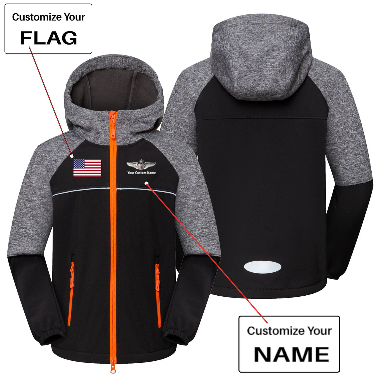 Custom Flag & Name "US Air Force & Star" Children Polar Style Jackets