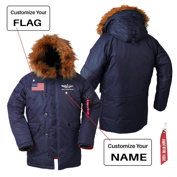 Custom Flag & Name with "US Air Force & Star" Parka Bomber Jackets