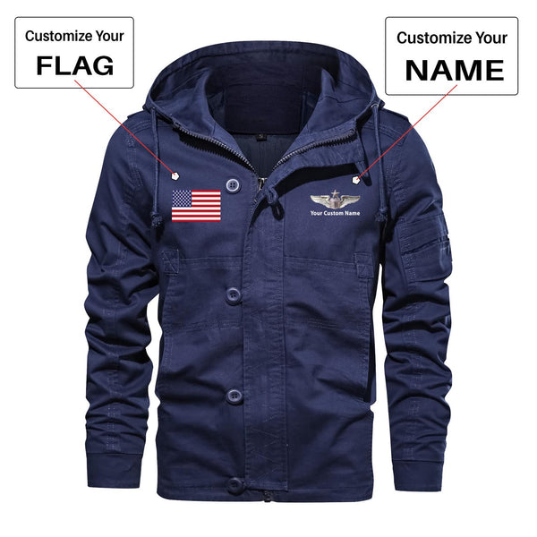 Custom Flag & Name "US Air Force & Star" Designed Cotton Jackets