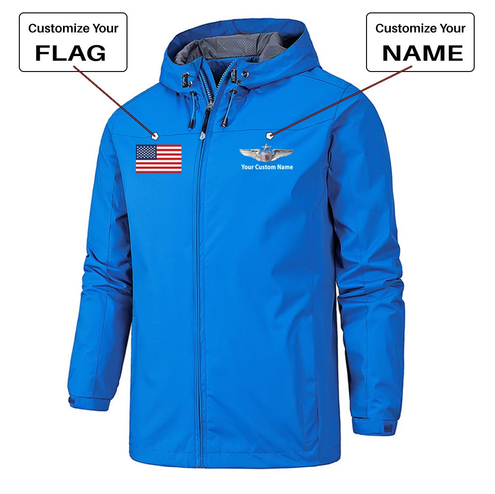 Custom Flag & Name with "US Air Force & Star" Rain Jackets & Windbreakers