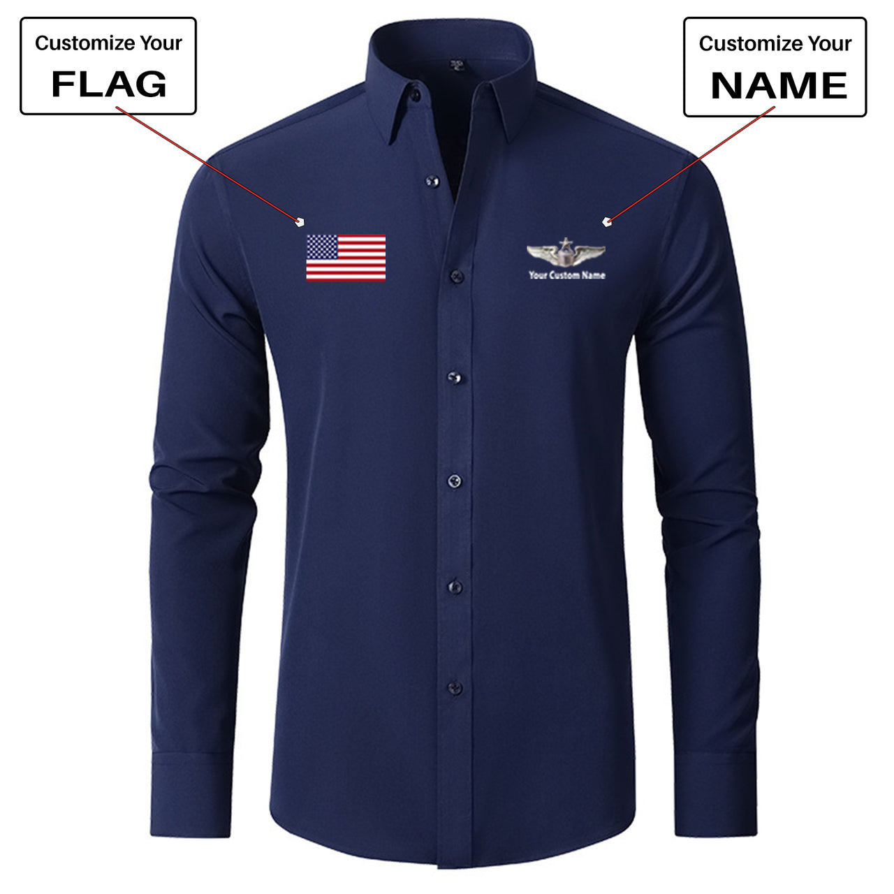 Custom Flag & Name "US Air Force & Star" Long Sleeve Shirts