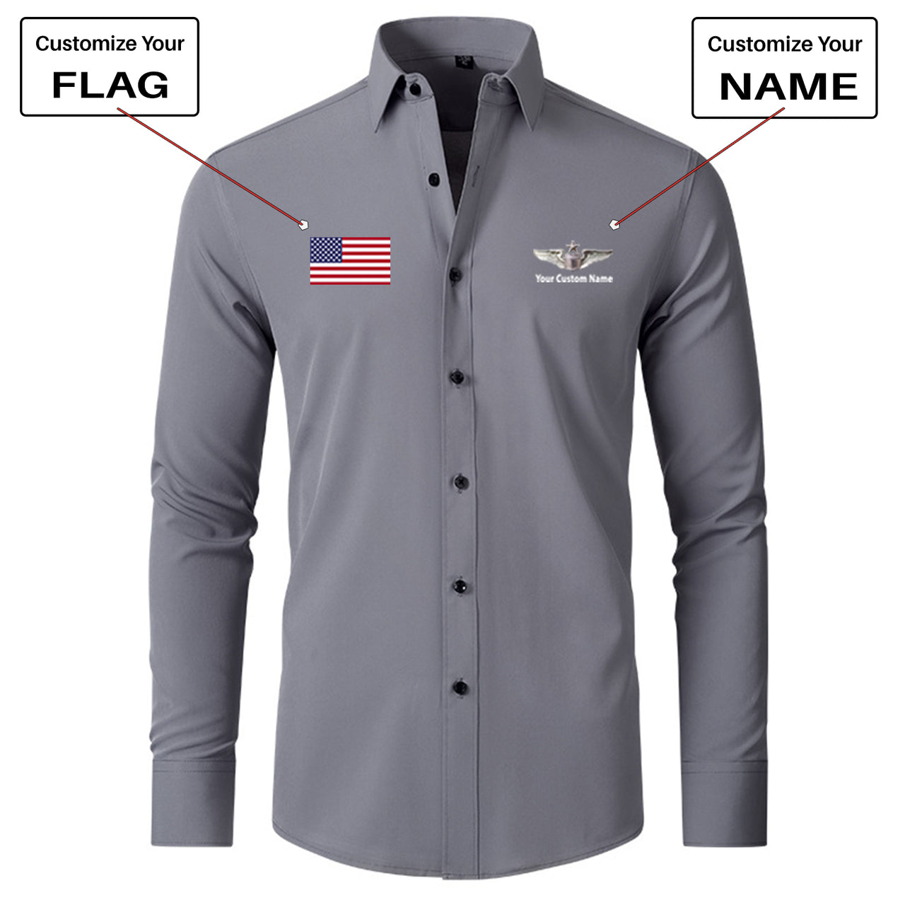 Custom Flag & Name "US Air Force & Star" Long Sleeve Shirts
