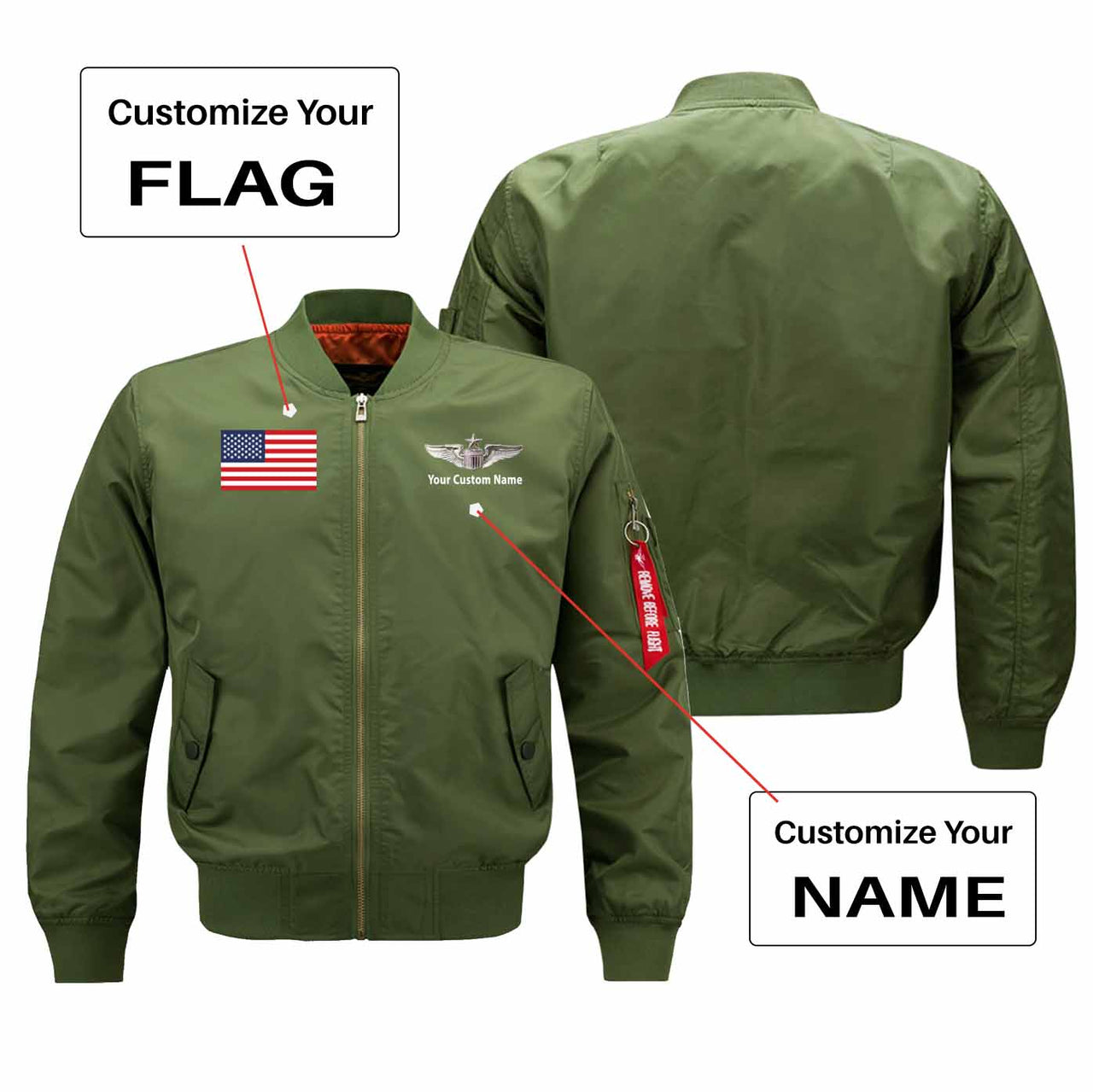 Custom Flag & Name with "US Air Force & Star" Designed Pilot Jackets