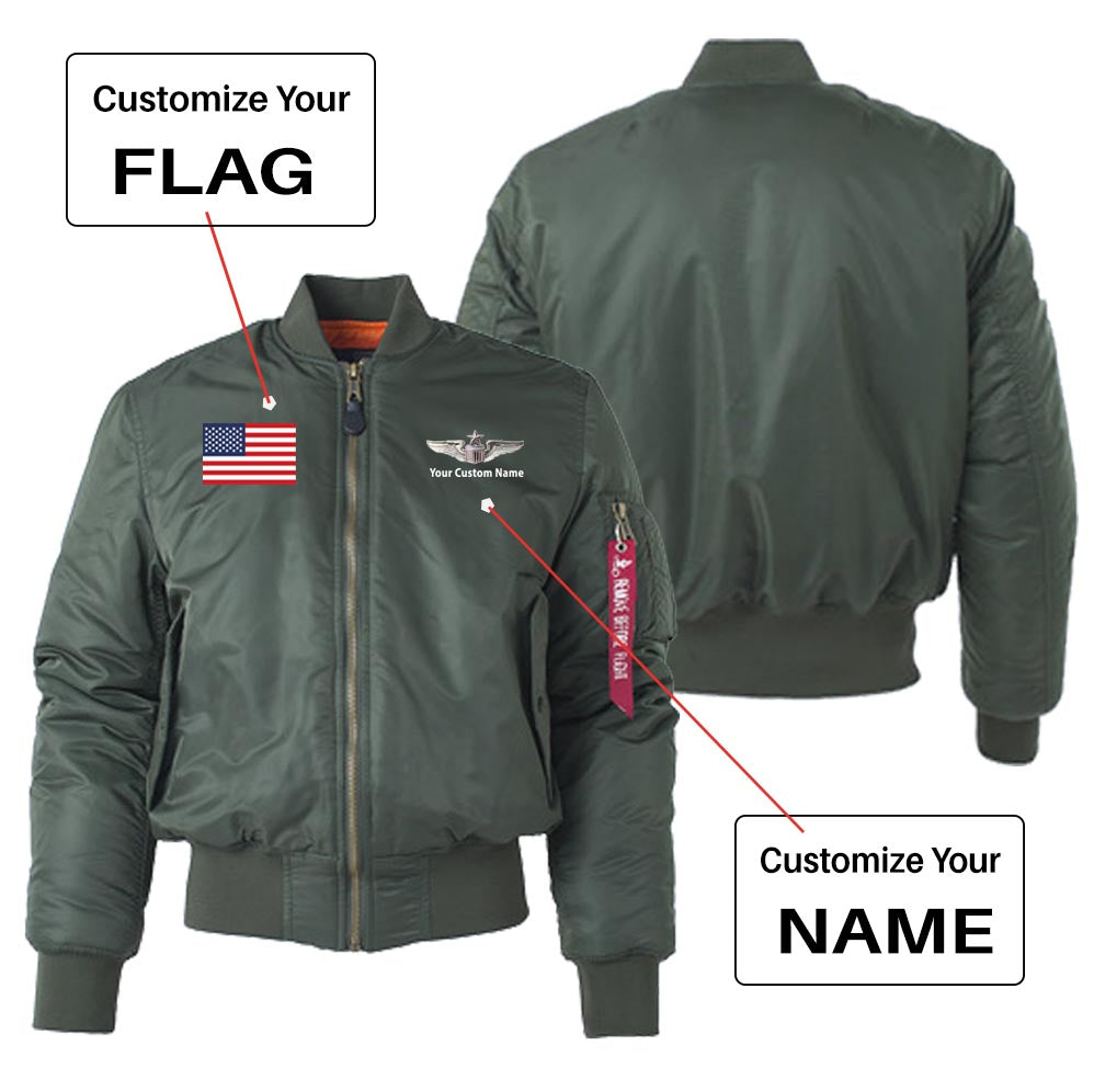 Custom Flag & Name with "US Air Force & Star" - "Women" Bomber Jackets