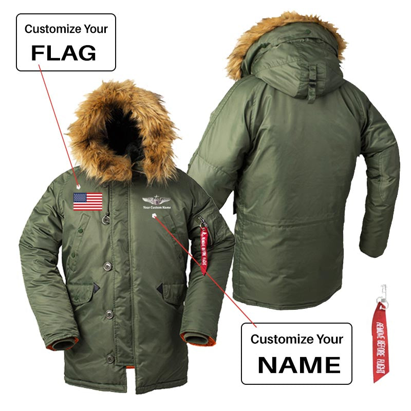 Custom Flag & Name with "US Air Force & Star" Parka Bomber Jackets