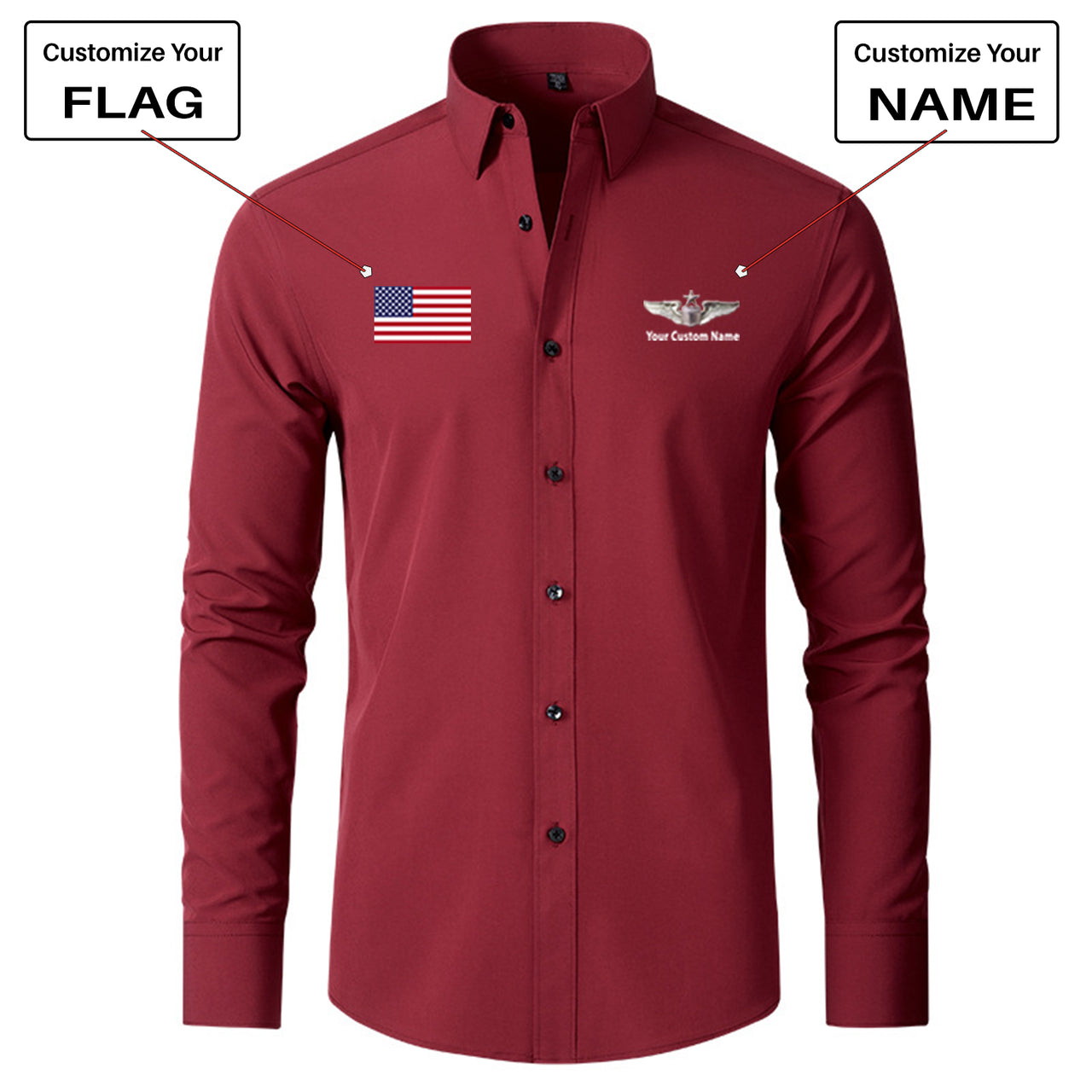 Custom Flag & Name "US Air Force & Star" Long Sleeve Shirts