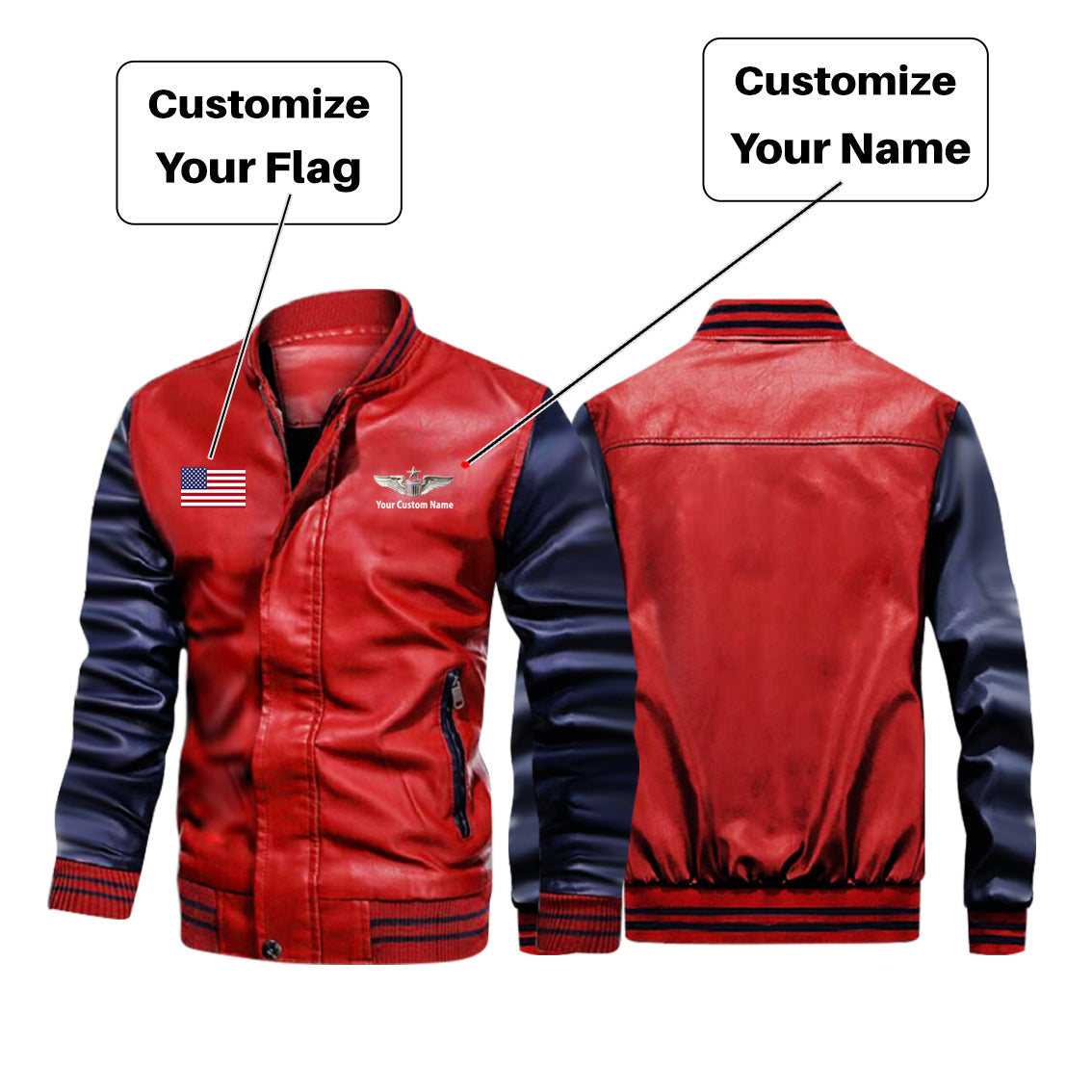 Custom Flag & Name "US Air Force & Star " Stylish Leather Bomber Jackets