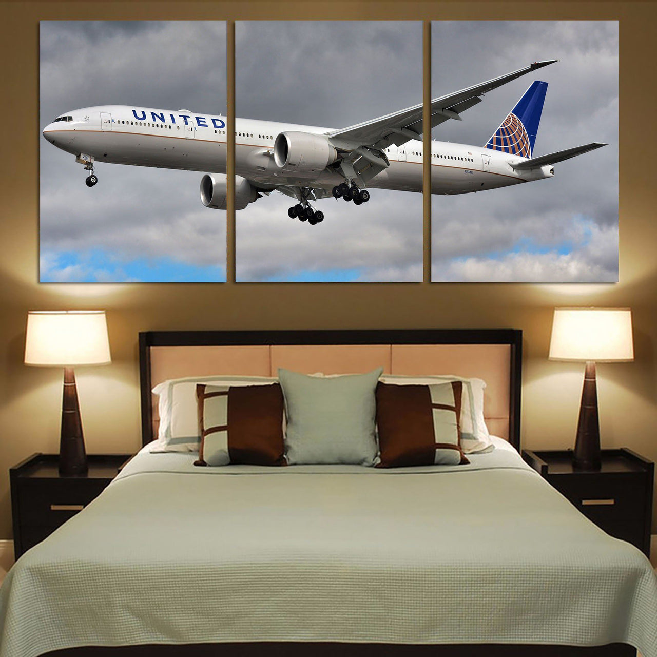 United Airways Boeing 777 Printed Canvas Posters (3 Pieces) Aviation Shop 
