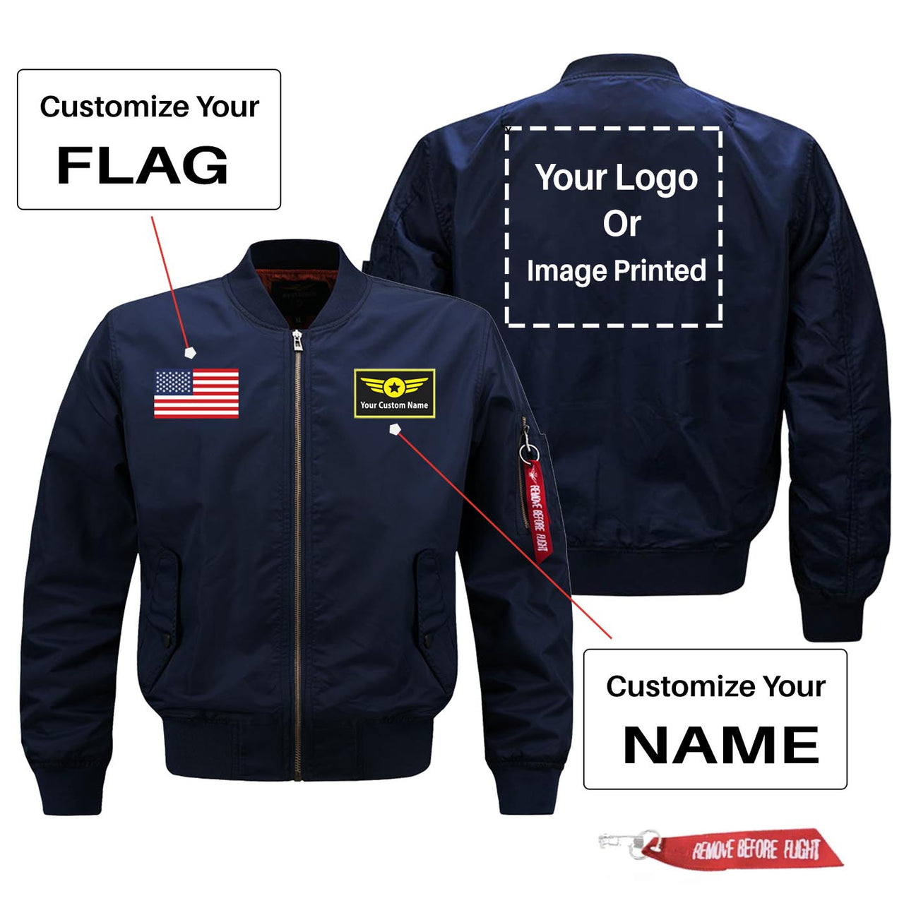 Custom Your Name & Flag & Logo (1) Designed Pilot Jackets