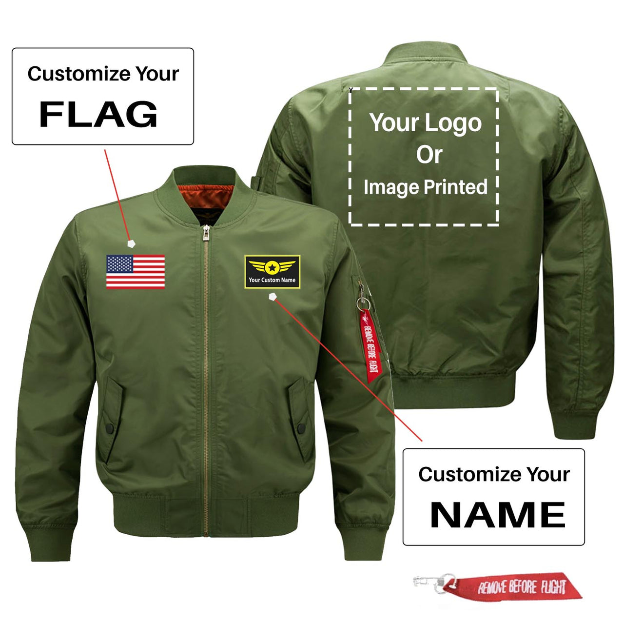 Custom Your Name Flag Logo 1 Designed Pilot Jackets Aviation Shop