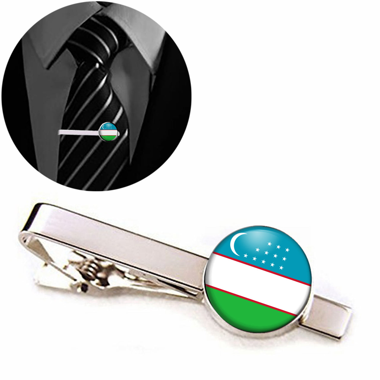 Uzbekistan Flag Designed Tie Clips
