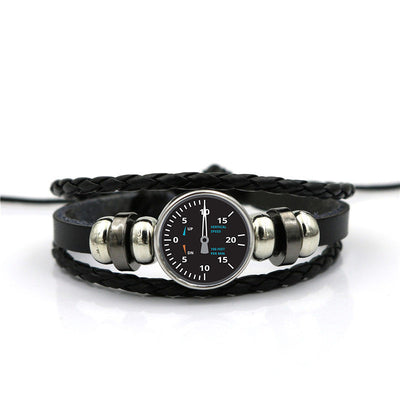 Vertical Speed aviation-themed bracelet, polished stainless steel.