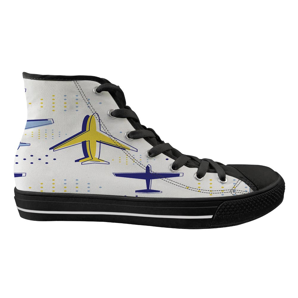 Very Colourful Airplanes Designed Long Canvas Shoes (Men)