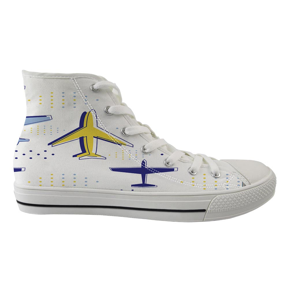 Very Colourful Airplanes Designed Long Canvas Shoes (Women)