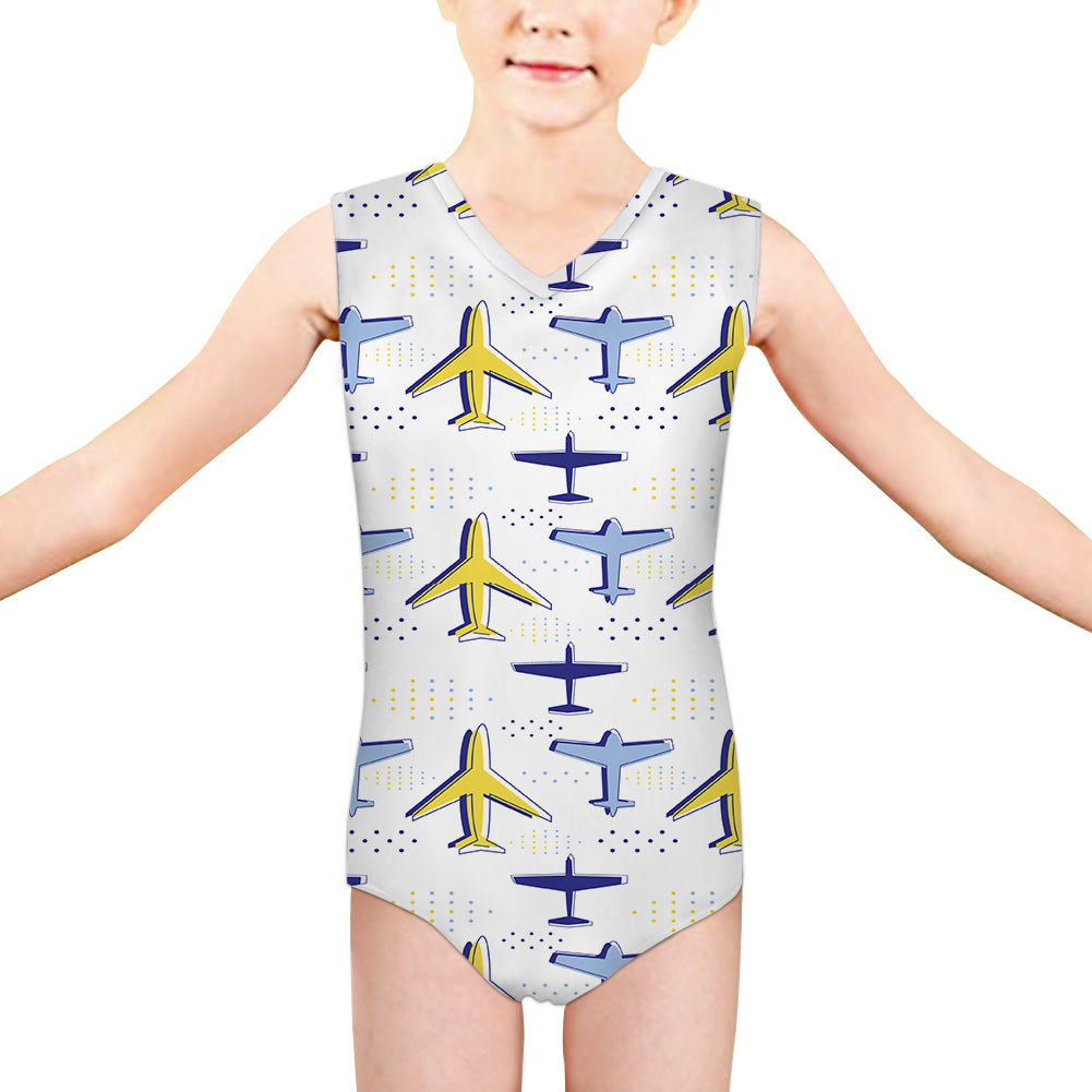 Very Colourful Airplanes Designed Kids Swimsuit