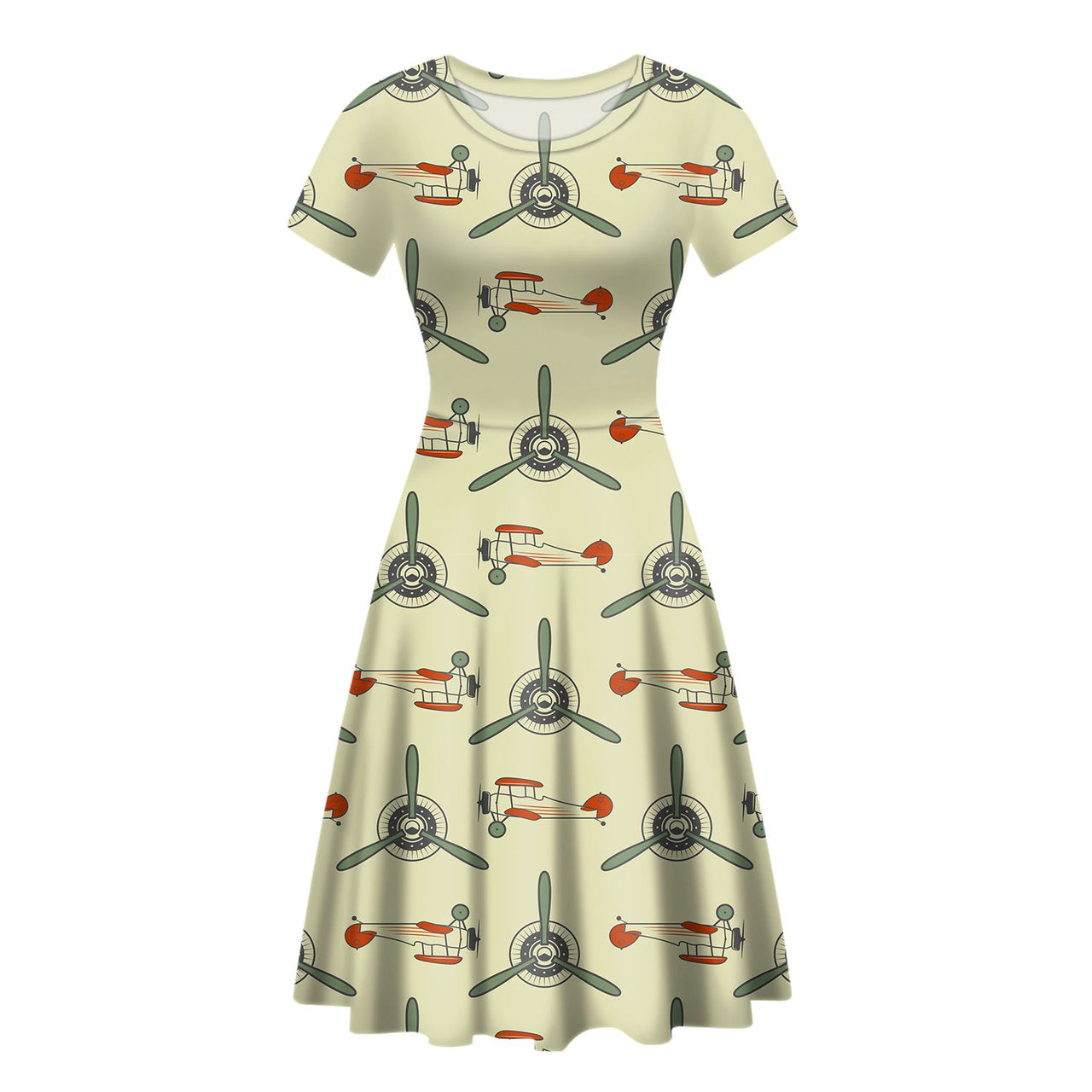 Vintage Old Airplane Designed Women Midi Dress
