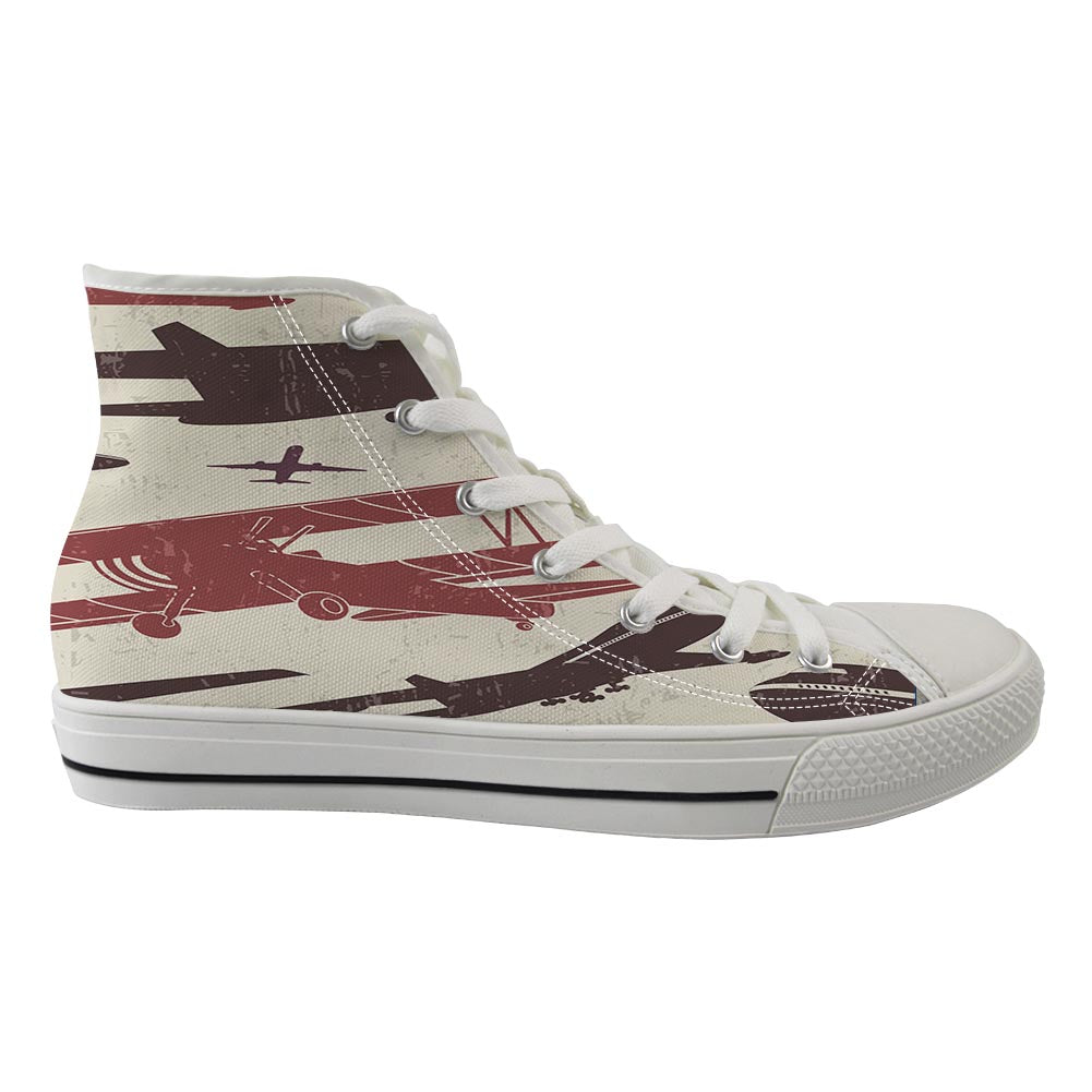 Vintage & Jumbo Airplanes Designed Long Canvas Shoes (Women)