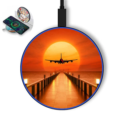 Airbus A380 Towards Sunset aviation design on durable build wireless charger.