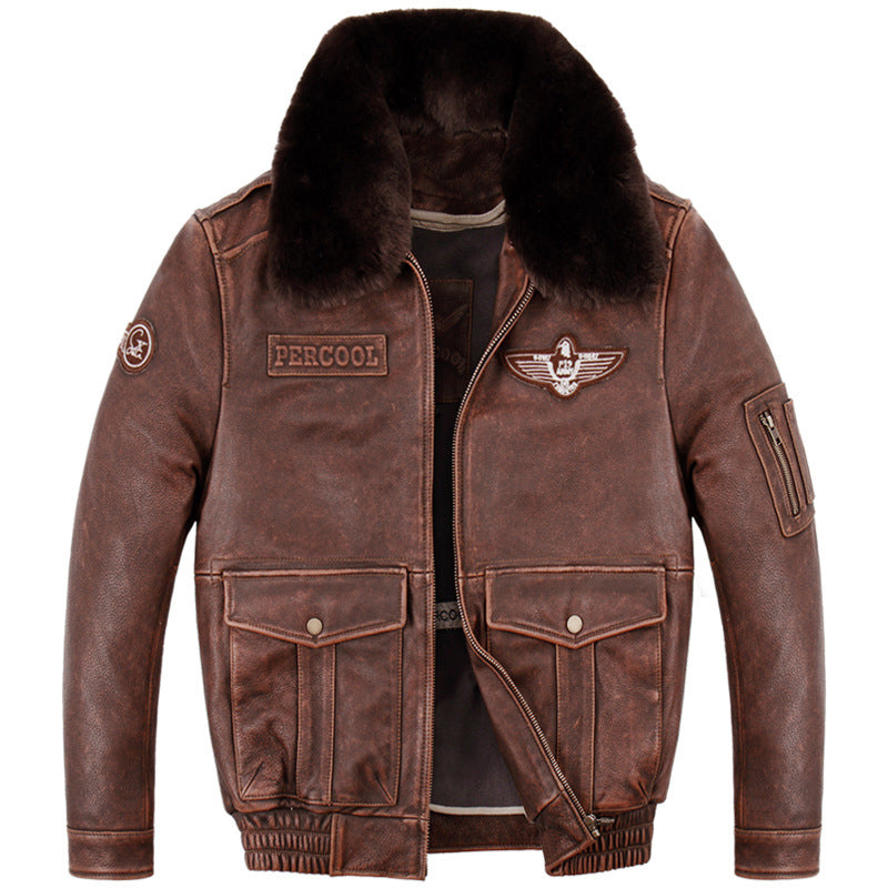 Genuine Leather Stylish Designed Cool Pilot Jacket with Fur