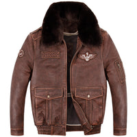 Thumbnail for Genuine Leather Stylish Designed Cool Pilot Jacket with Fur