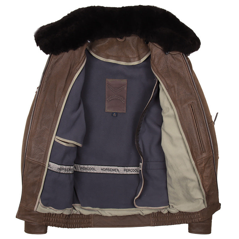 Genuine Leather Stylish Designed Cool Pilot Jacket with Fur