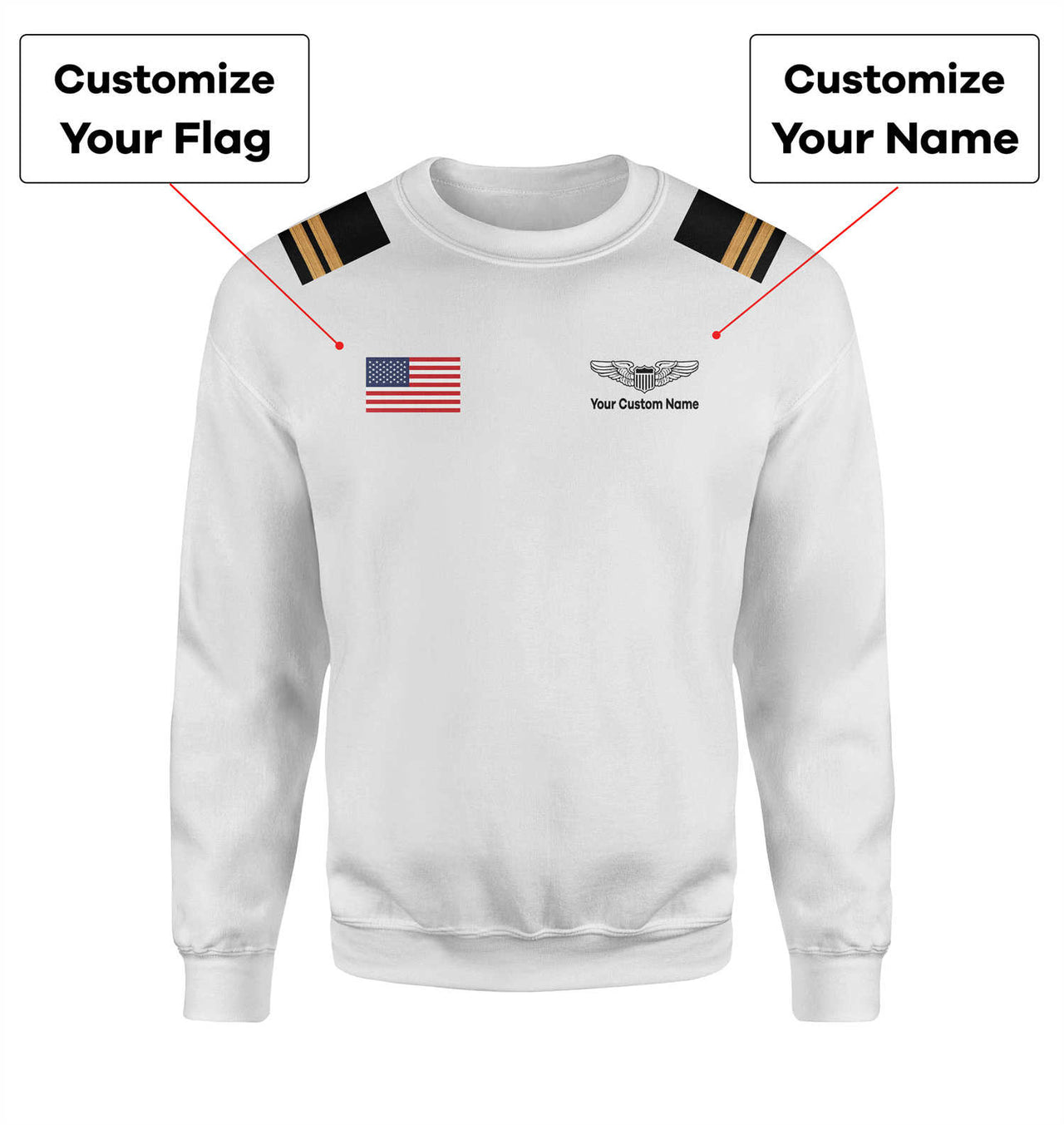 Custom Flag & Name with EPAULETTES (Military Badge) Designed 3D Sweatshirts