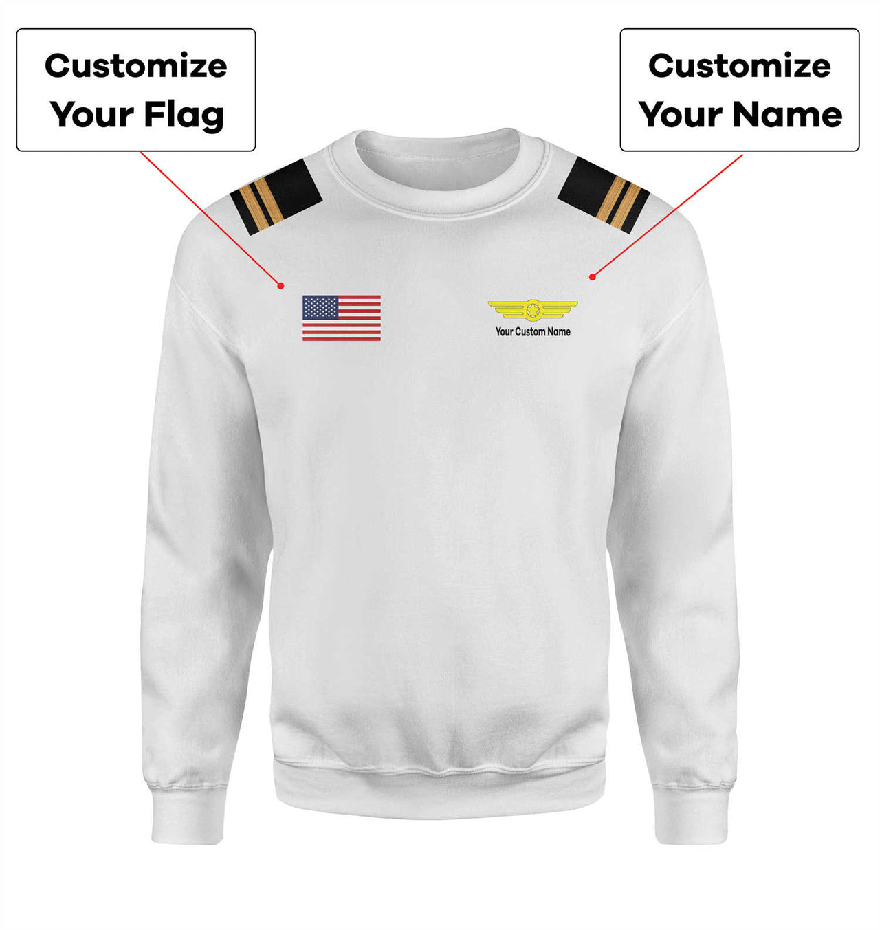Custom Flag & Name with EPAULETTES (Badge 6) Designed 3D Sweatshirts