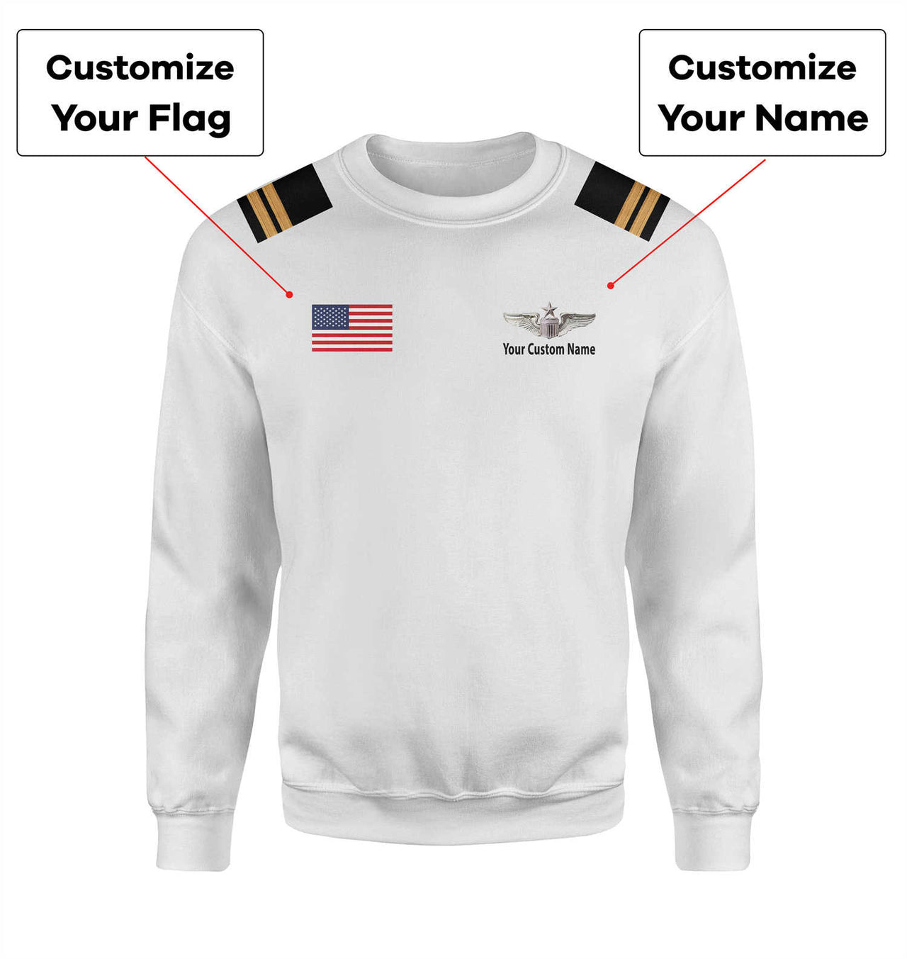 Custom Flag & Name with EPAULETTES (US Air Force & Star) Designed 3D Sweatshirts