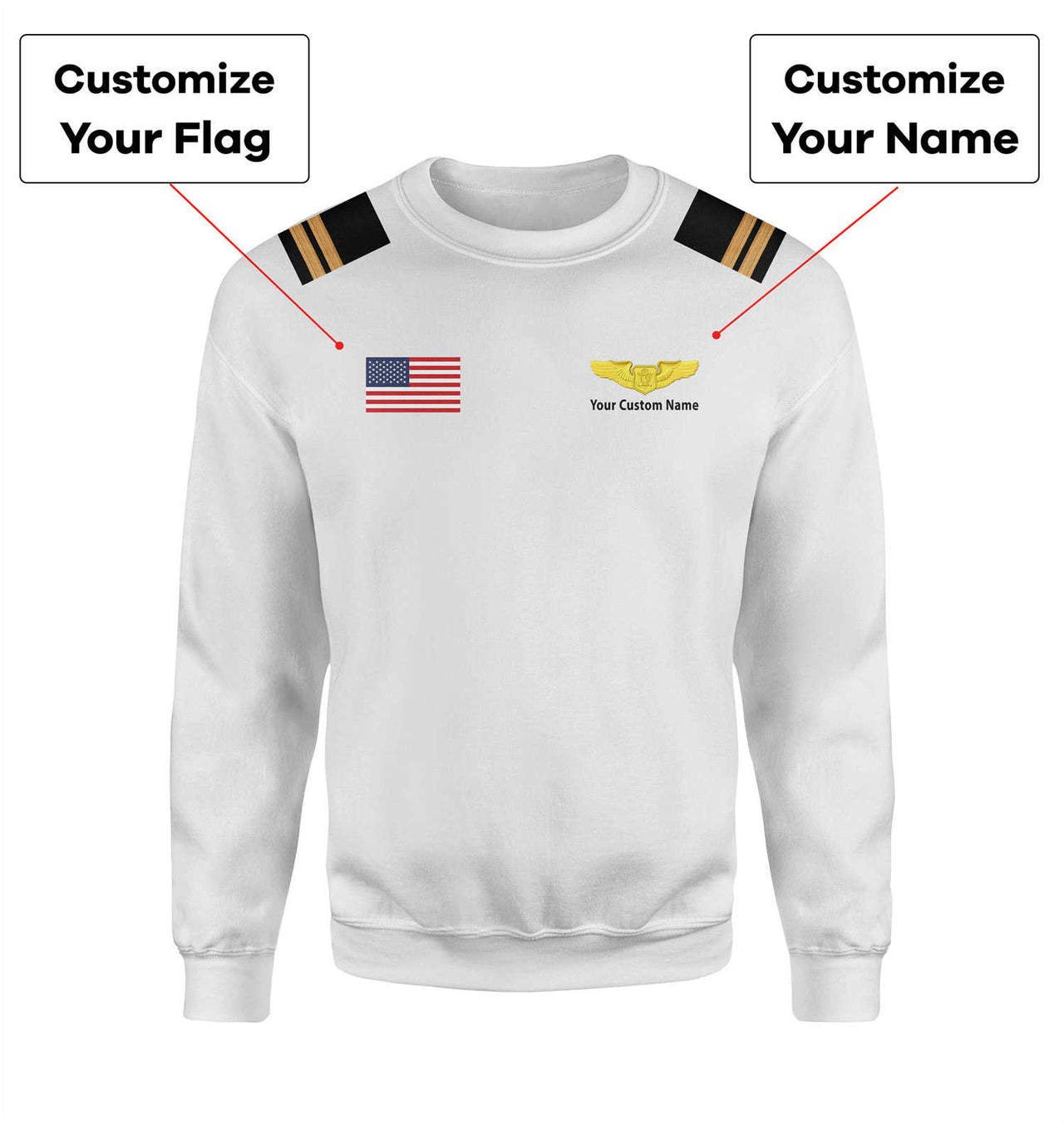 Custom Flag & Name with EPAULETTES (Special US Air Force) Designed 3D Sweatshirts