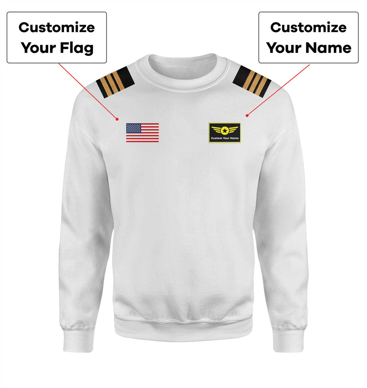 Custom Flag & Name with EPAULETTES (Special Badge) Designed 3D Sweatshirts