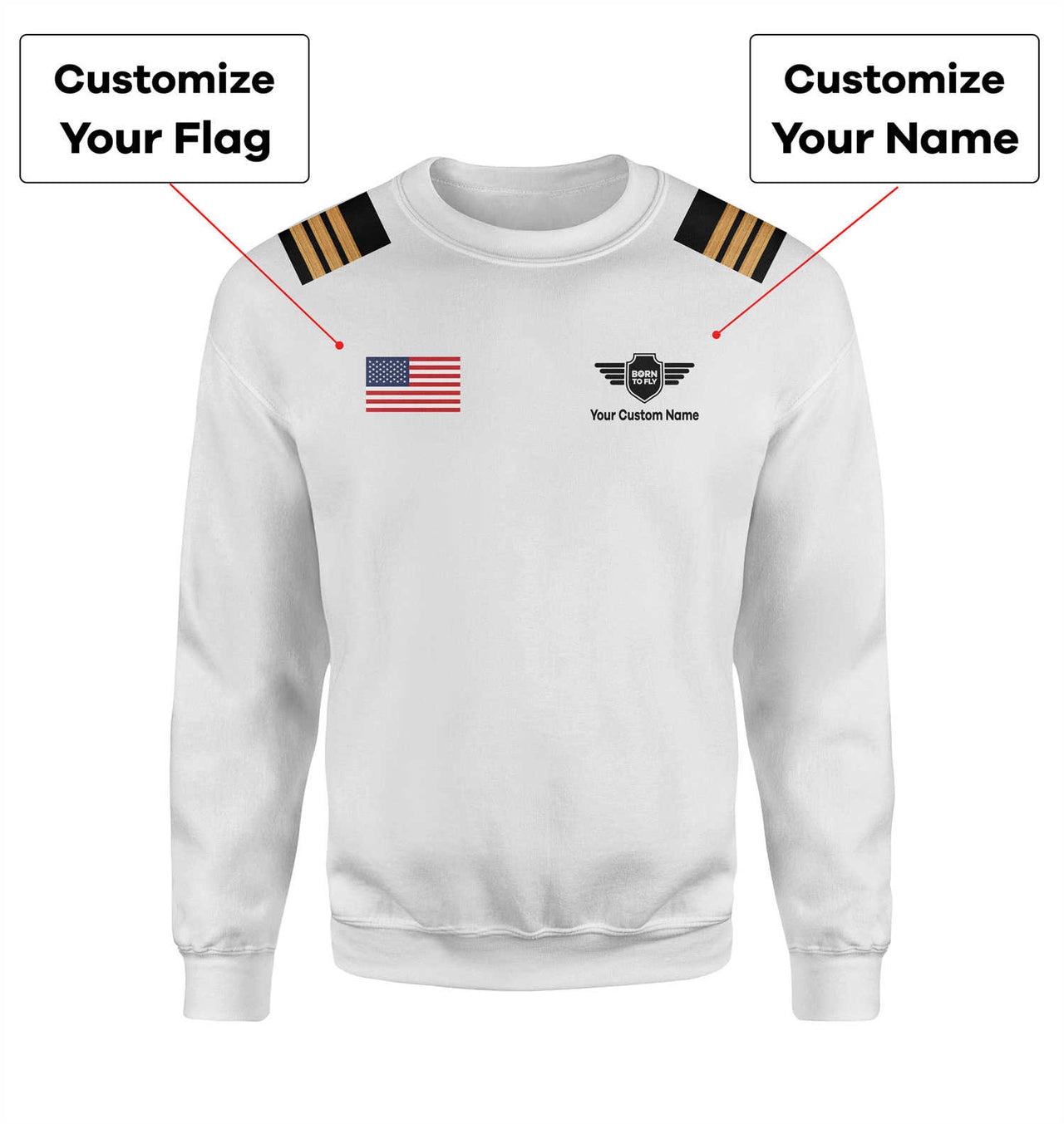 Custom Flag & Name with EPAULETTES (Badge 5) Designed 3D Sweatshirts