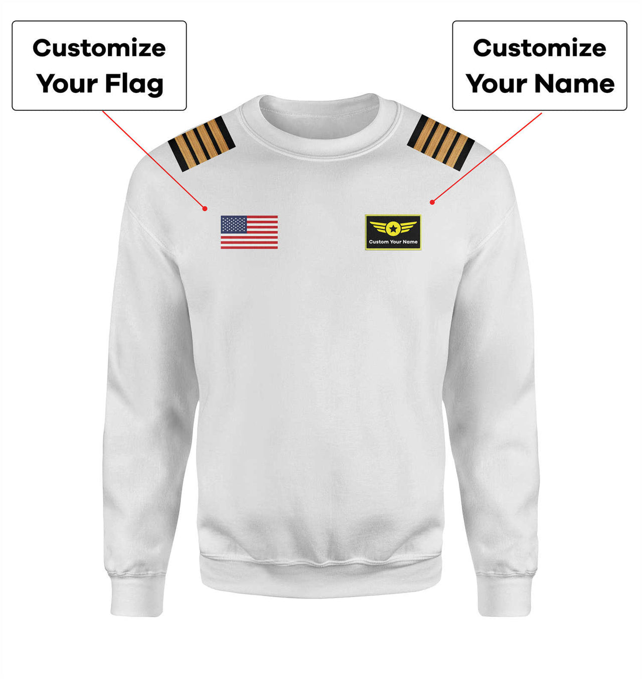 Custom Flag & Name with EPAULETTES (Special Badge) Designed 3D Sweatshirts