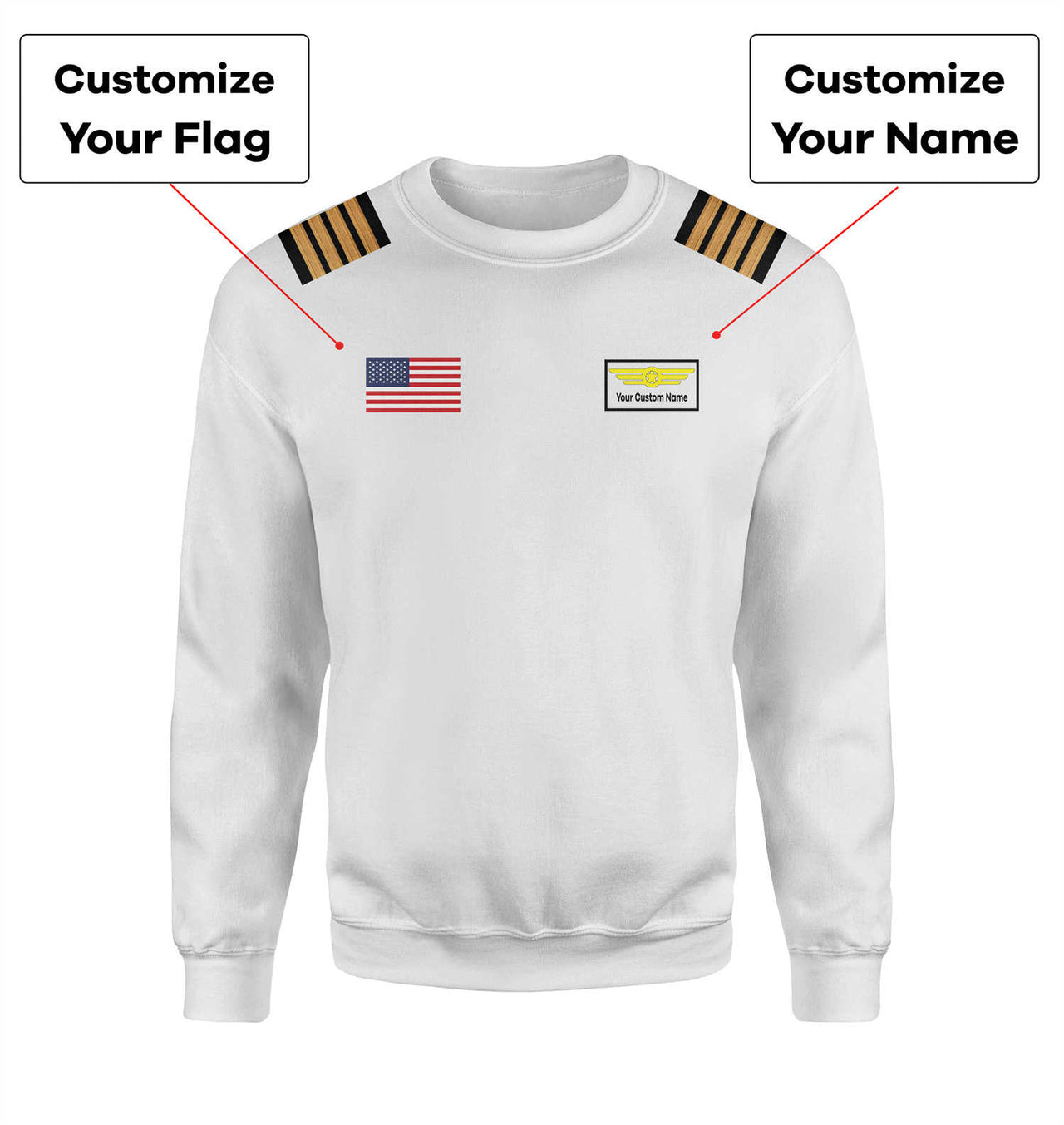 Custom Flag & Name with EPAULETTES (Badge 1) Designed 3D Sweatshirts