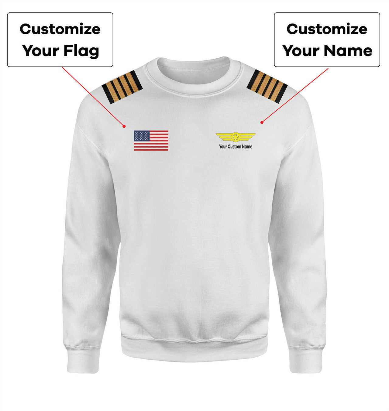 Custom Flag & Name with EPAULETTES (Badge 6) Designed 3D Sweatshirts