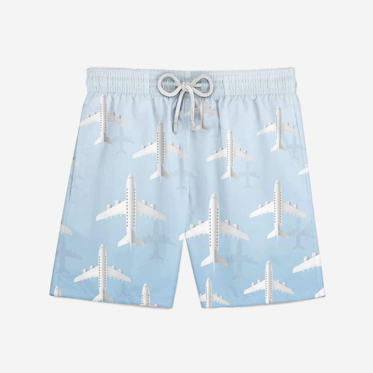 White Seamless Airplanes & Shadows Designed Swim Trunks & Shorts