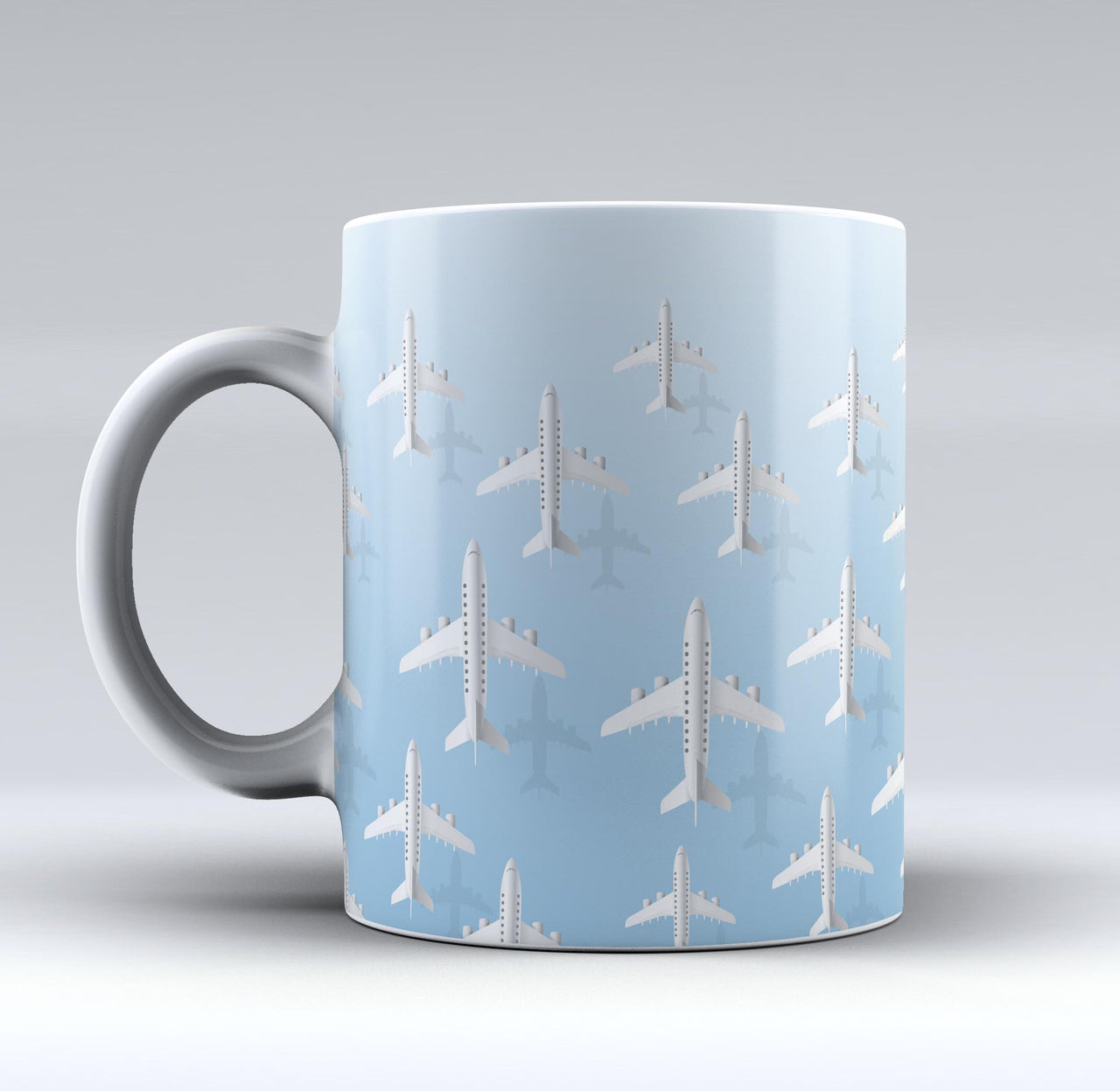 White Seamless Airplanes & Shadows Designed Mugs