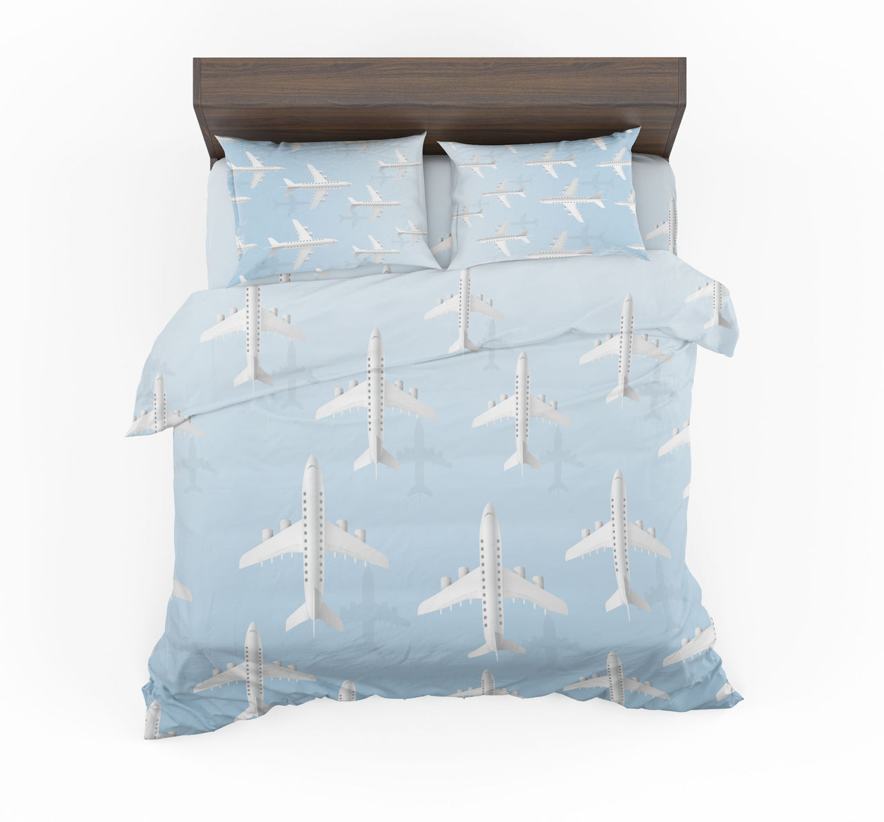 White Seamless Airplanes & Shadows Designed Bedding Sets
