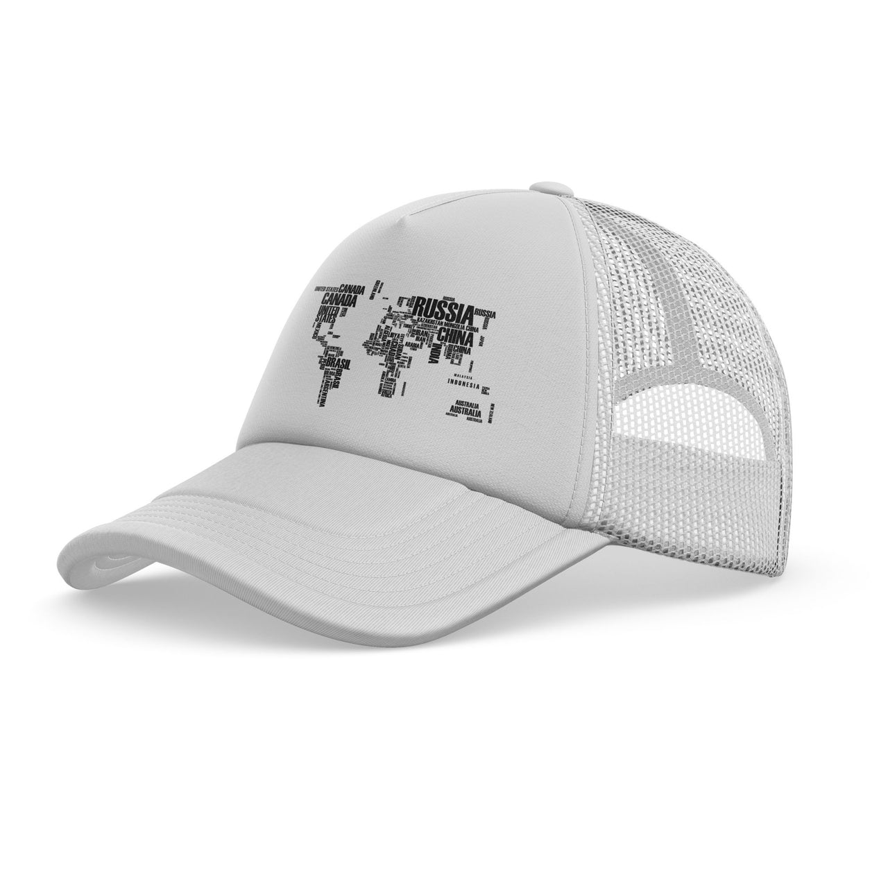 World Map (Text) Designed Trucker Caps & Hats