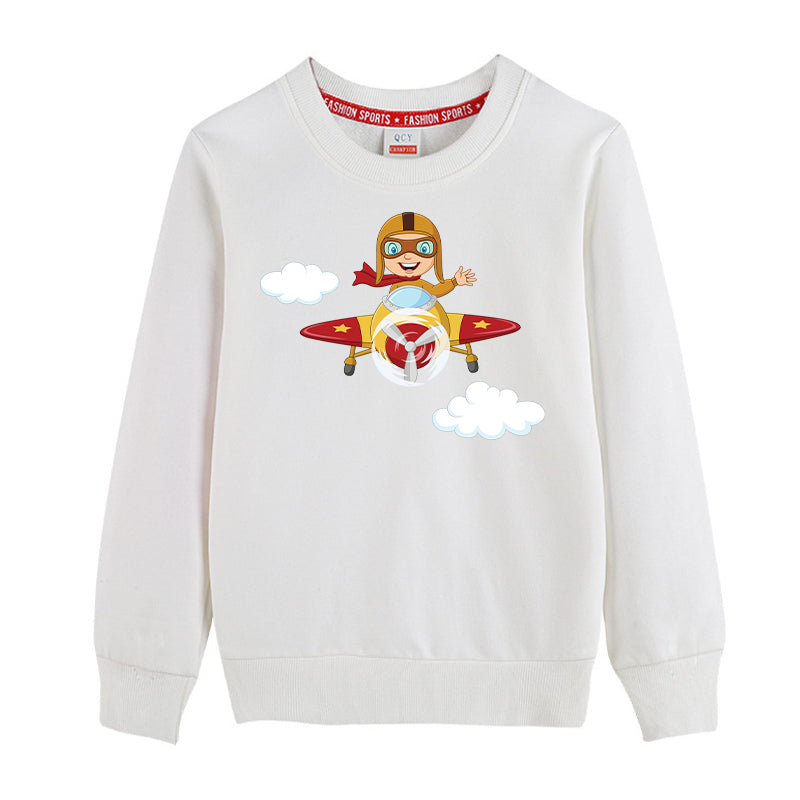Cartoon Little Boy Operating Plane (Edition 2) Designed "CHILDREN" Sweatshirts