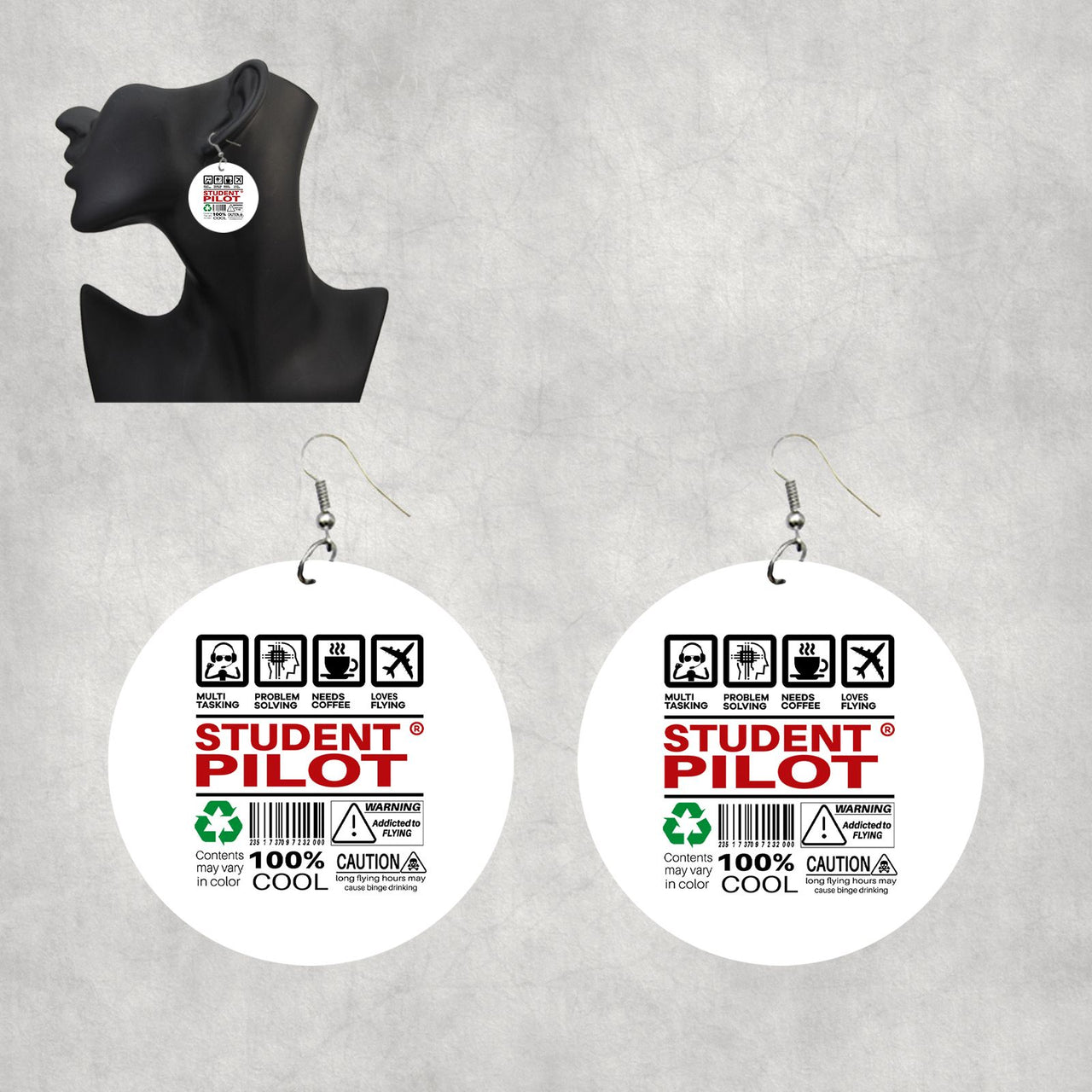 Student Pilot Label Designed Wooden Drop Earrings