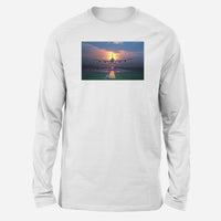 Thumbnail for Super Airbus A380 Landing During Sunset Designed Long-Sleeve T-Shirts