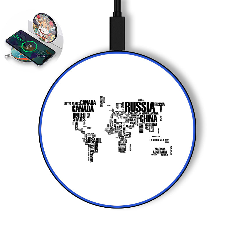 World Map (Text) Designed Wireless Chargers