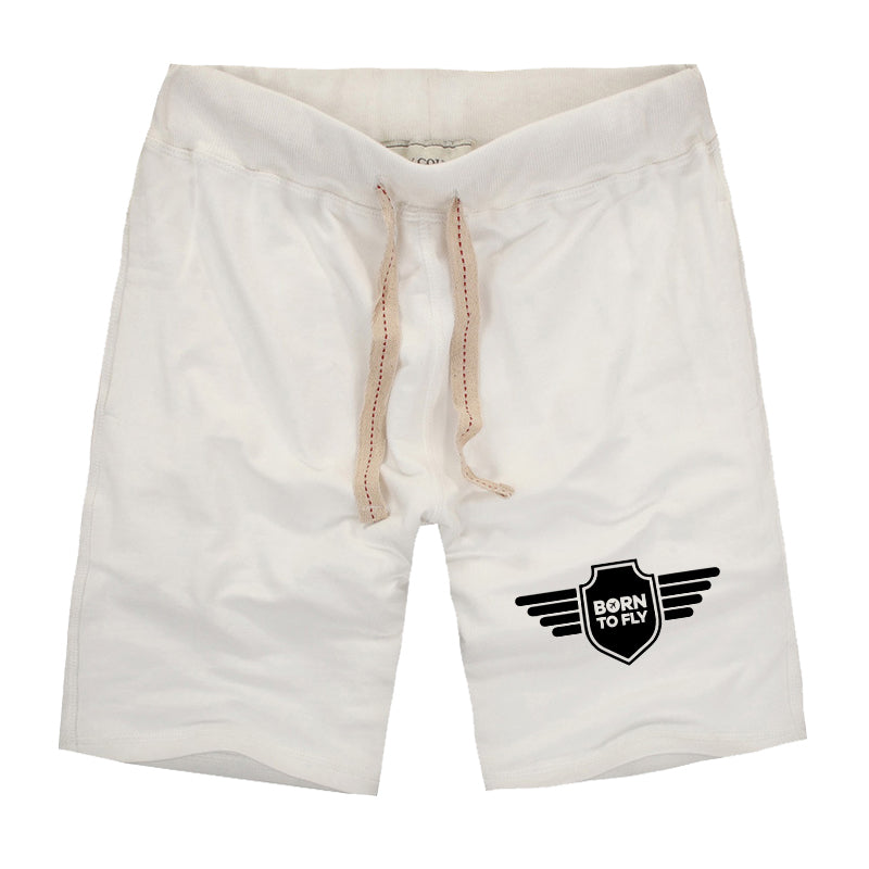 Born To Fly & Badge Designed Cotton Shorts